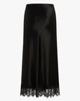 Black satin skirt with lace hem on a white background