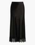 Black satin skirt with lace hem on a white background