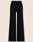 Black wide-leg cropped pants shown flat against a light beige background.