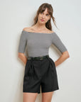 The Favorite Short with striped shirt, close up front