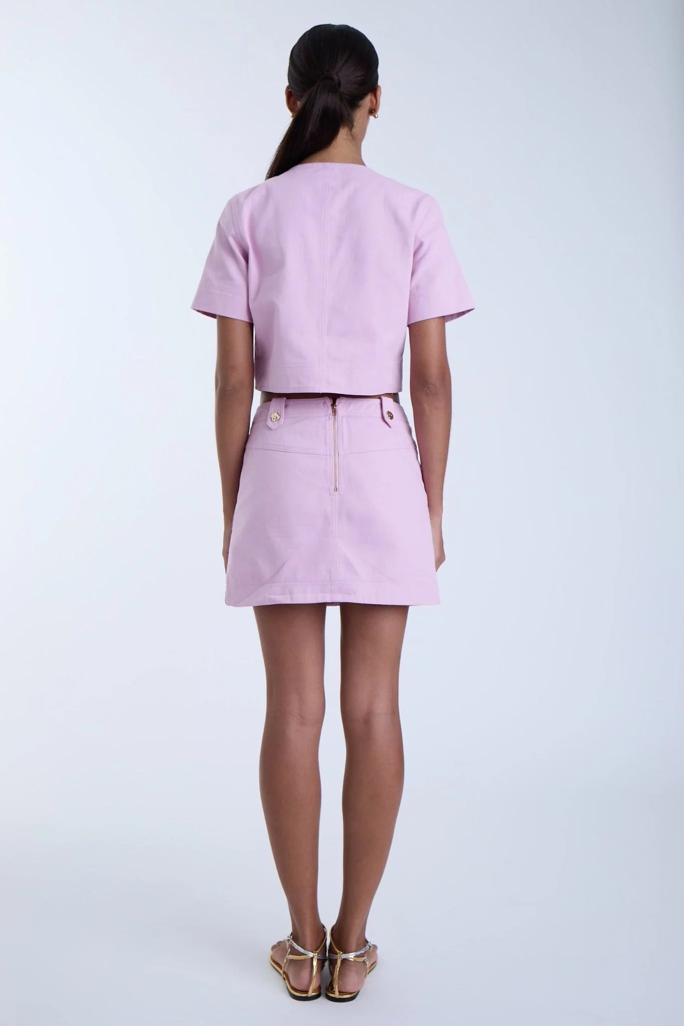 Flora Denim Shirt and Flora Denim Skirt full body back