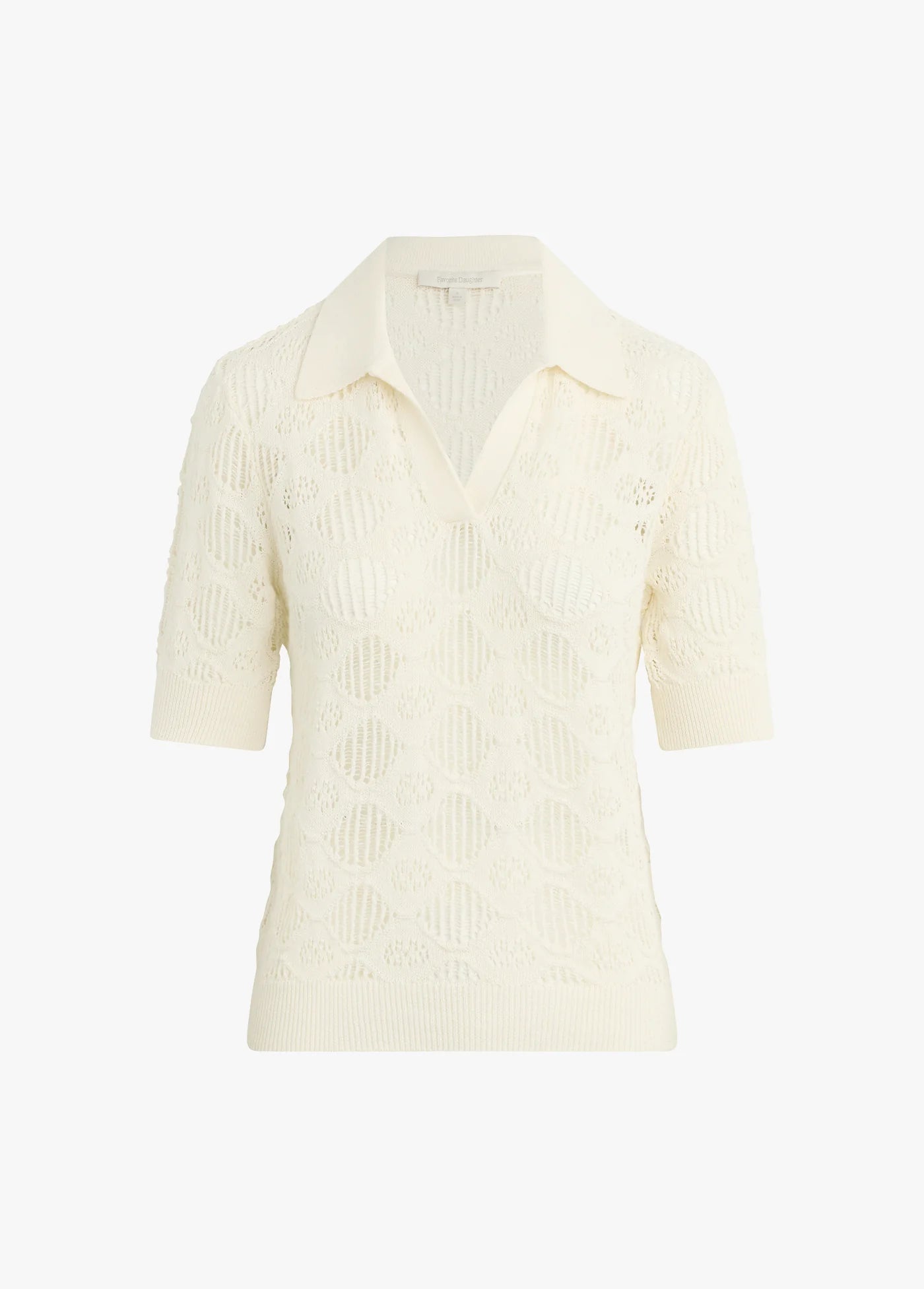 Cream-colored ribbed knit shirt on a white background