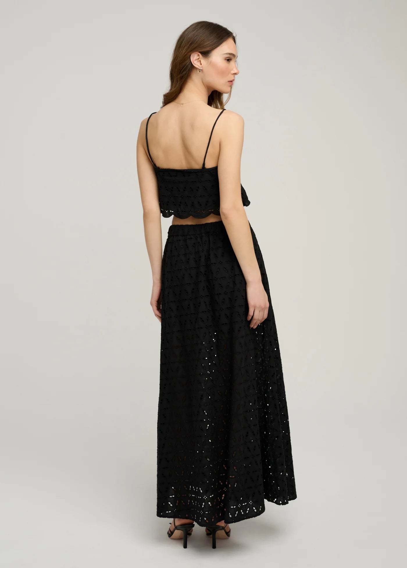 The Pretty Please Skirt full body back view with matching top on model