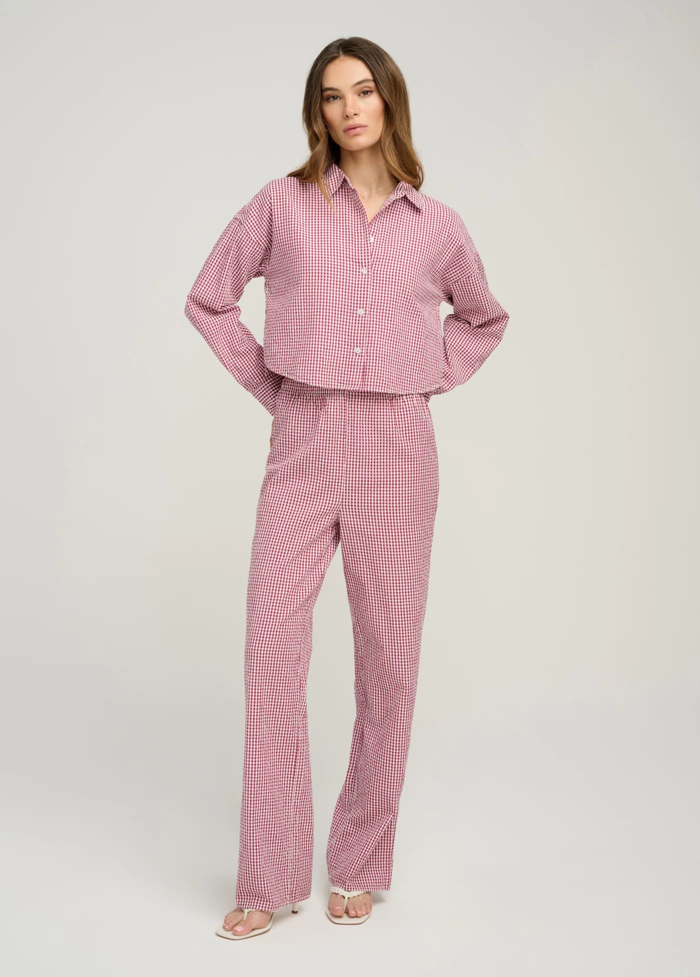The Crop Ex-Boyfriend Shirt Raspberry/White full body front