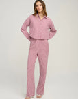 The Crop Ex-Boyfriend Shirt Raspberry/White full body front