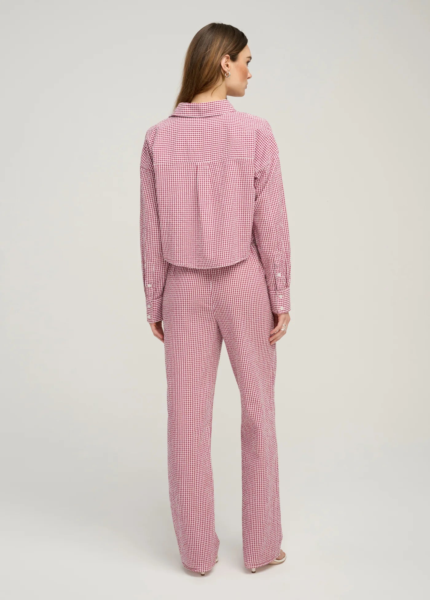 The Crop Ex-Boyfriend Shirt Raspberry/White full body back