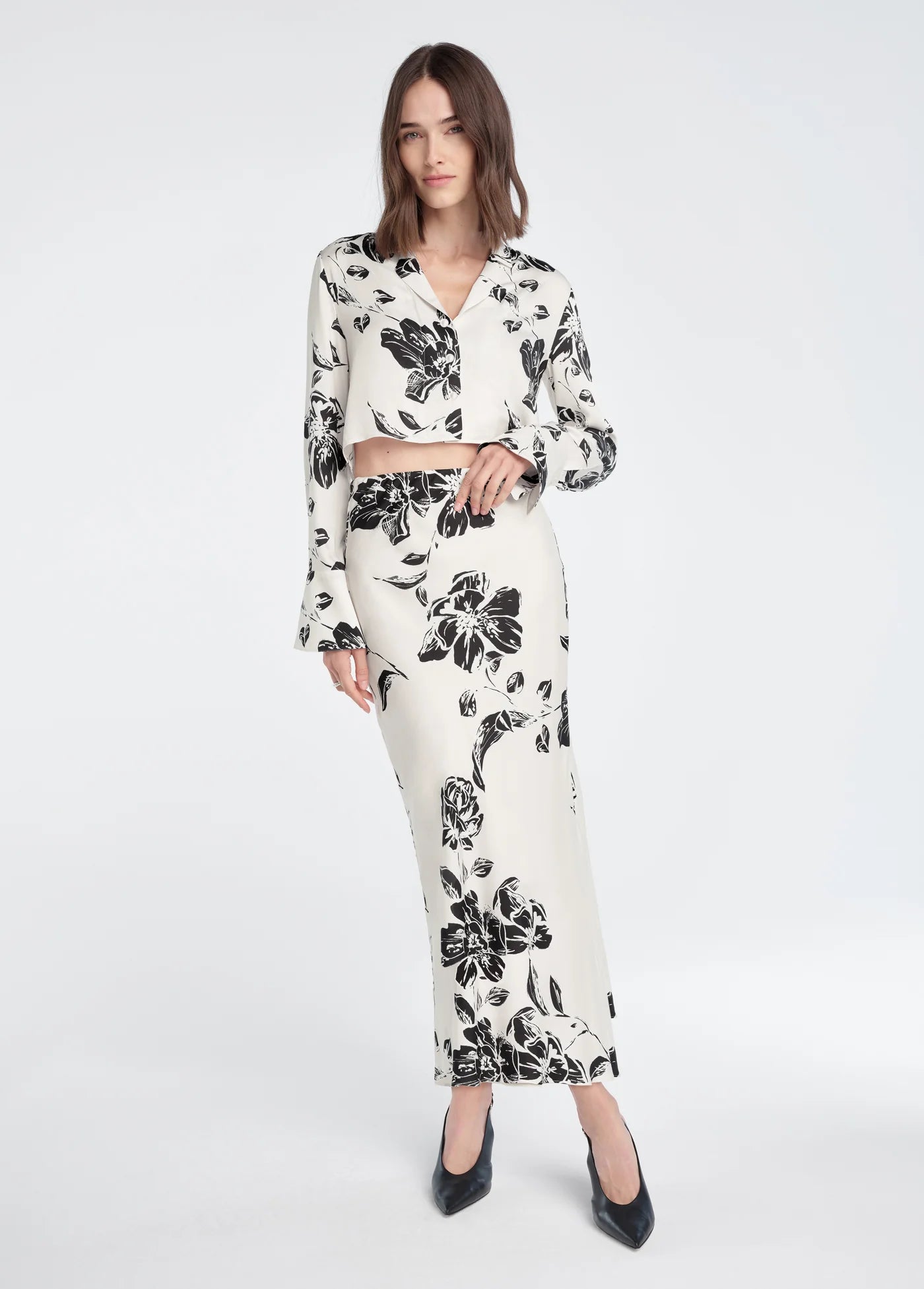The Cropped Lily Top and The Jojo Skirt full body front view