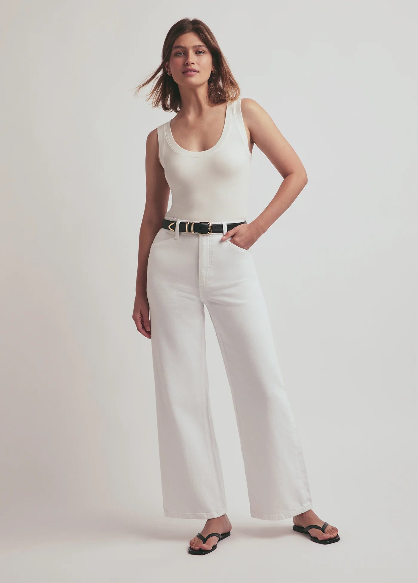 The Ribbed Tank White with white jeans