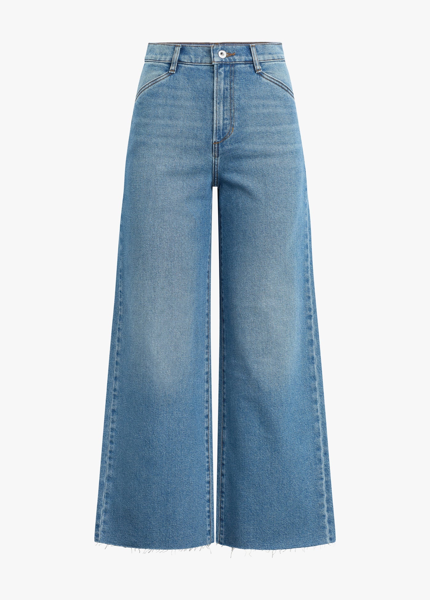 Blue wide-leg jeans on a white background