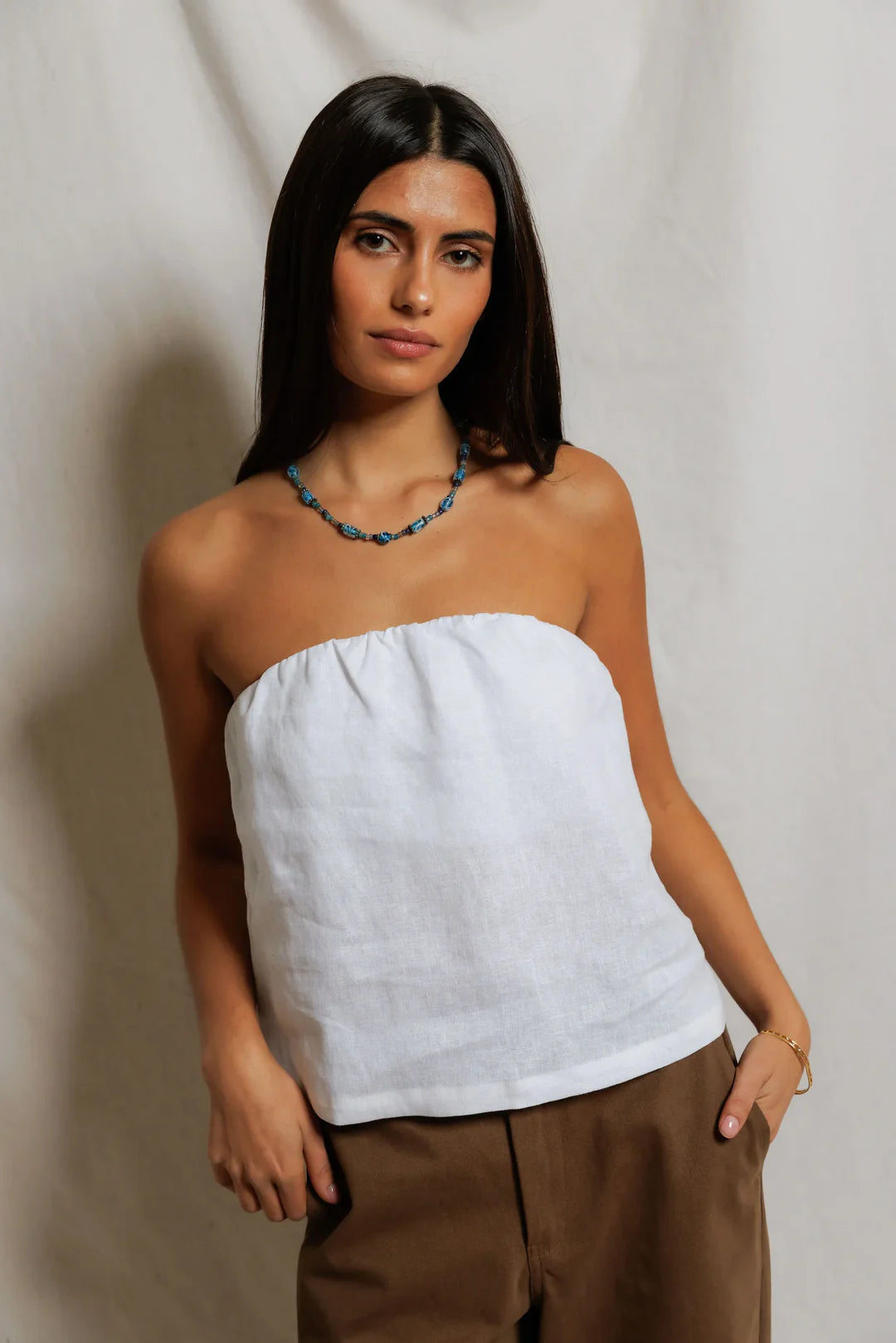 Gianna Linen Tube Top close up front
