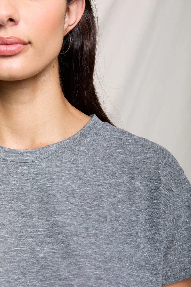 Harley Cotton Boxy Crewneck Tee close up shoulder detail