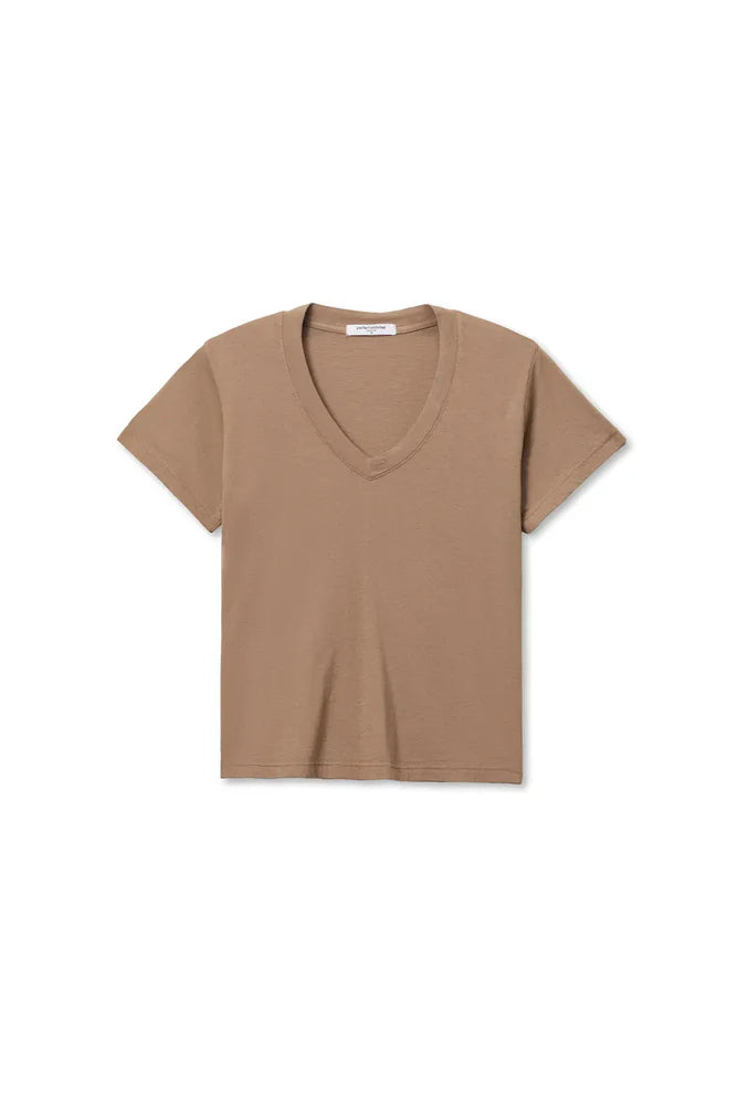 Hendrix V Neck Tee in Mocha laid flat