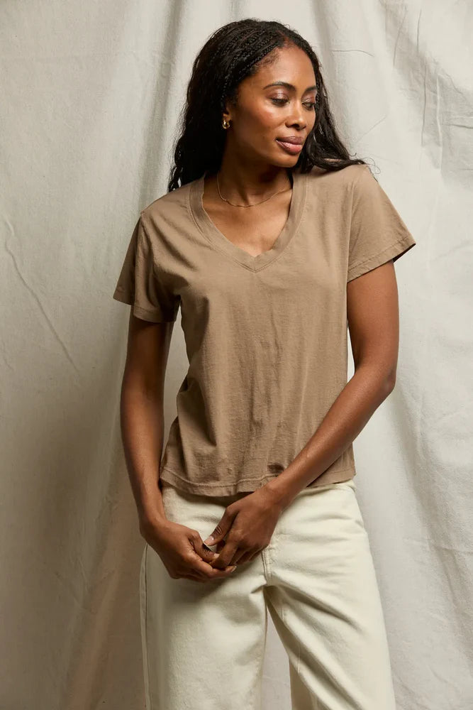 Hendrix V Neck Tee in Mocha front