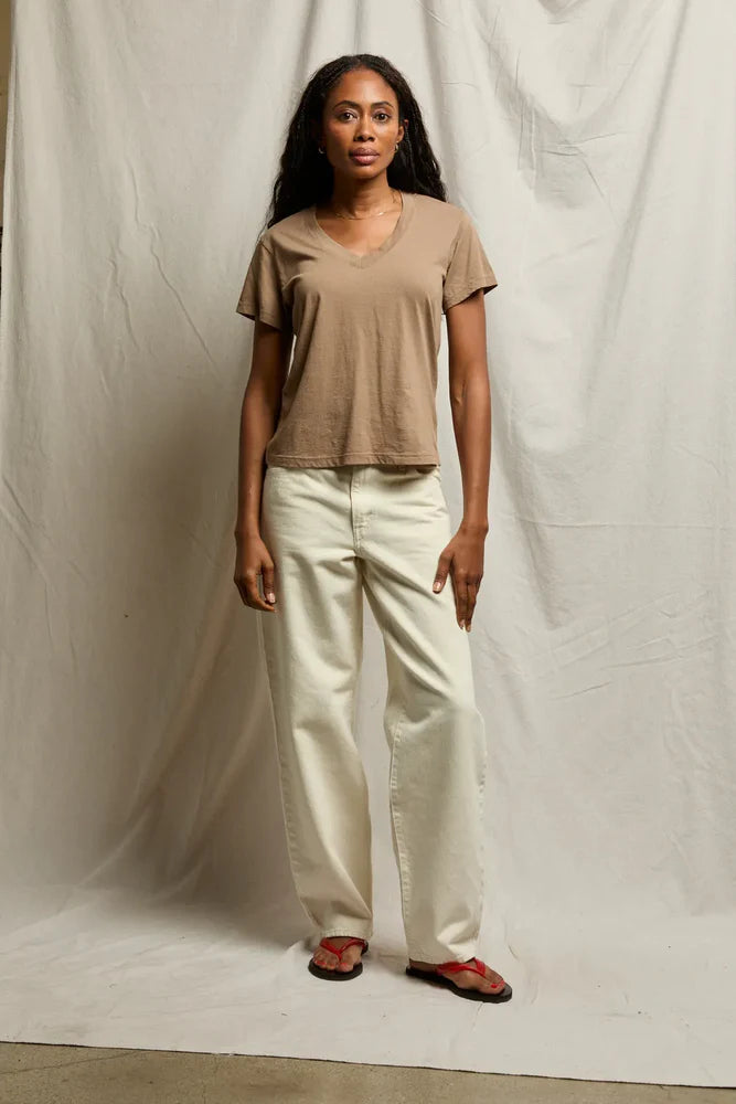 Hendrix V Neck Tee in Mocha full body front