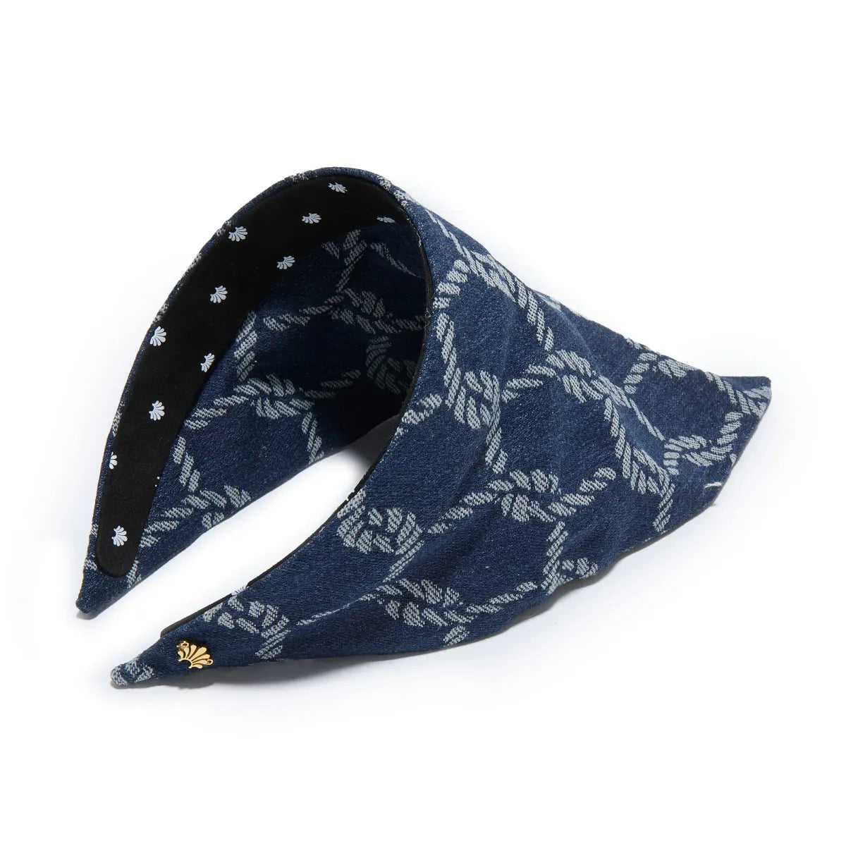 denim print hankerchief headband on a white background