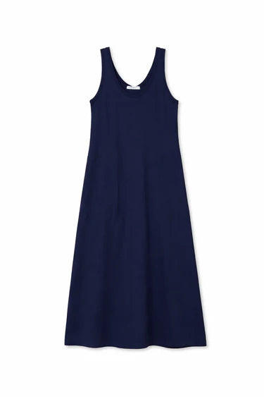 Navy blue dress on a white background