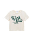 Beige t-shirt with 'Book Club Hooked on Books' text design on a white background