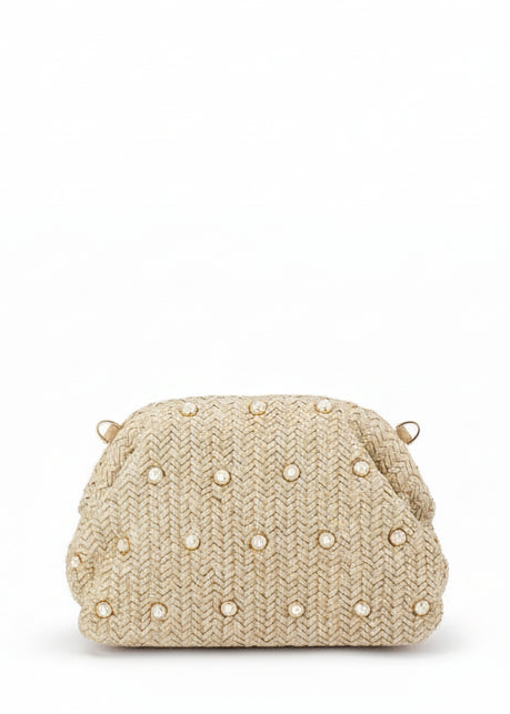 Kaia Studded Woven Clutch front view