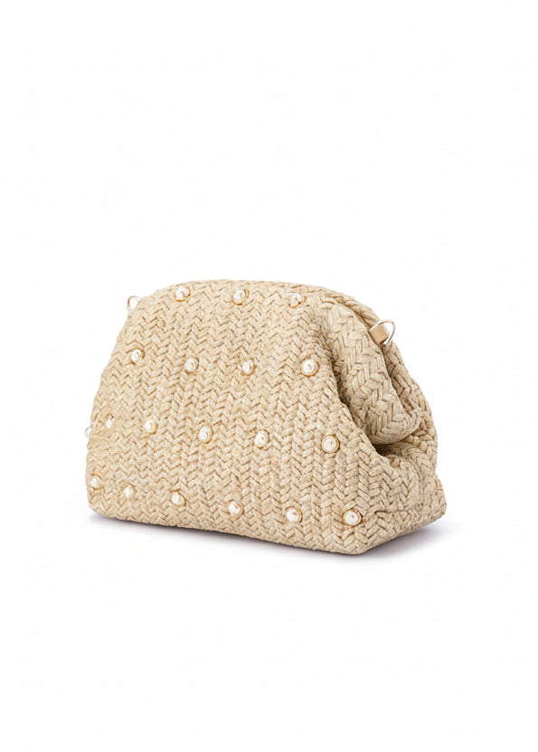 Kaia Studded Woven Clutch front/side