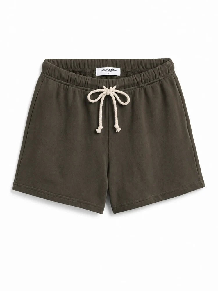 Layla French Terry Short in Dark Olive front view on white background