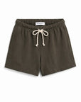 Layla French Terry Short in Dark Olive front view on white background