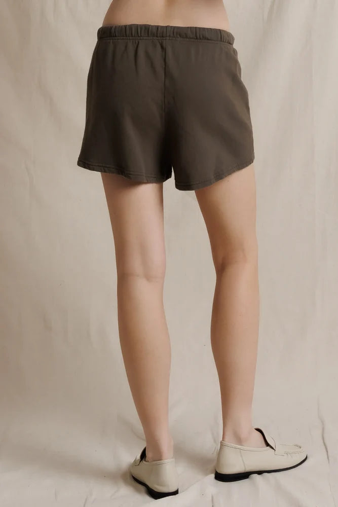 Layla French Terry Short in Dark Olive back view on model from waist down