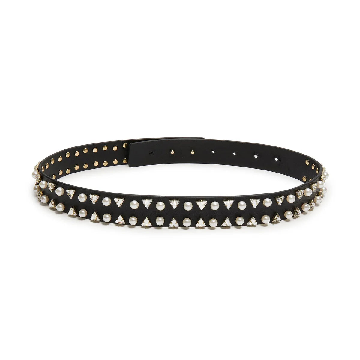 Geo Crystal Pearl Leather Belt laid flat