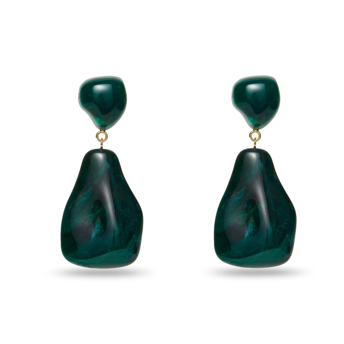 Pair of green earrings on a white background