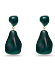 Pair of green earrings on a white background