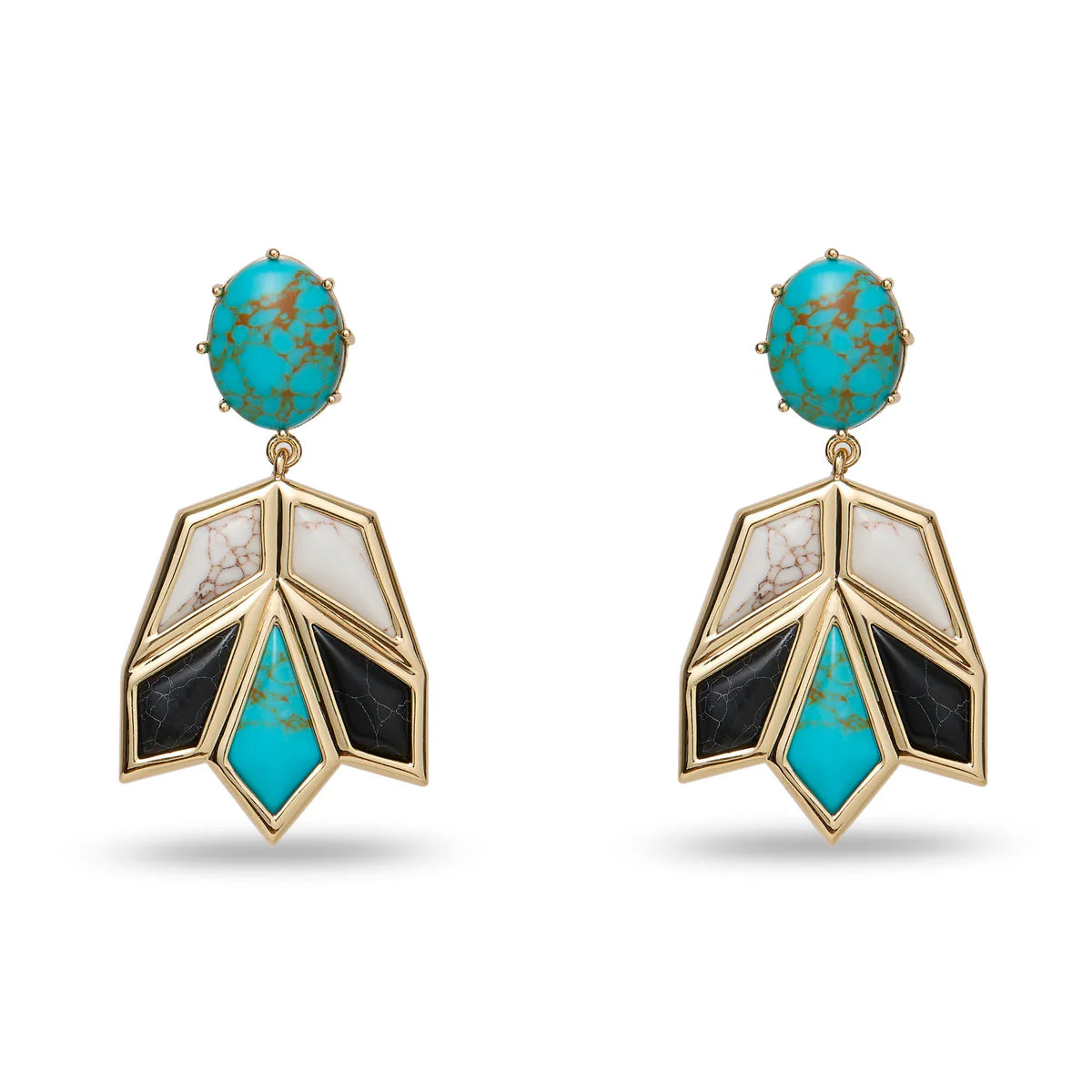 ONYX TURQUOISE STONE LOTUS EARRINGS on a white background