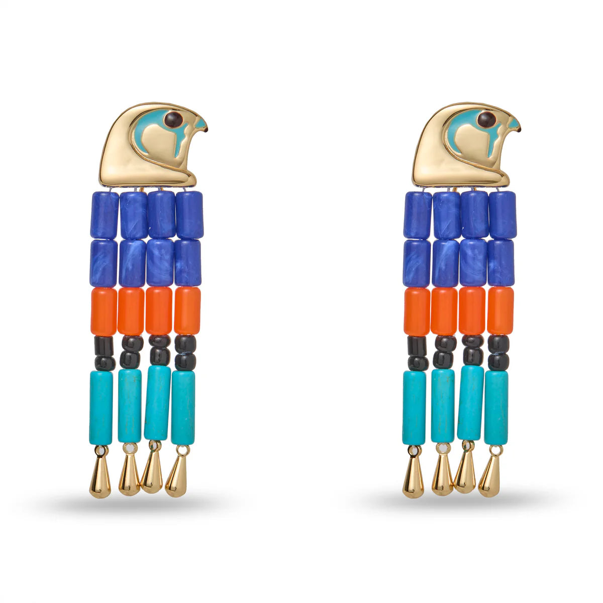 multi color earrings on a white background 