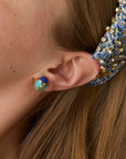 Stone Scarab Stud Earrings on model with headband