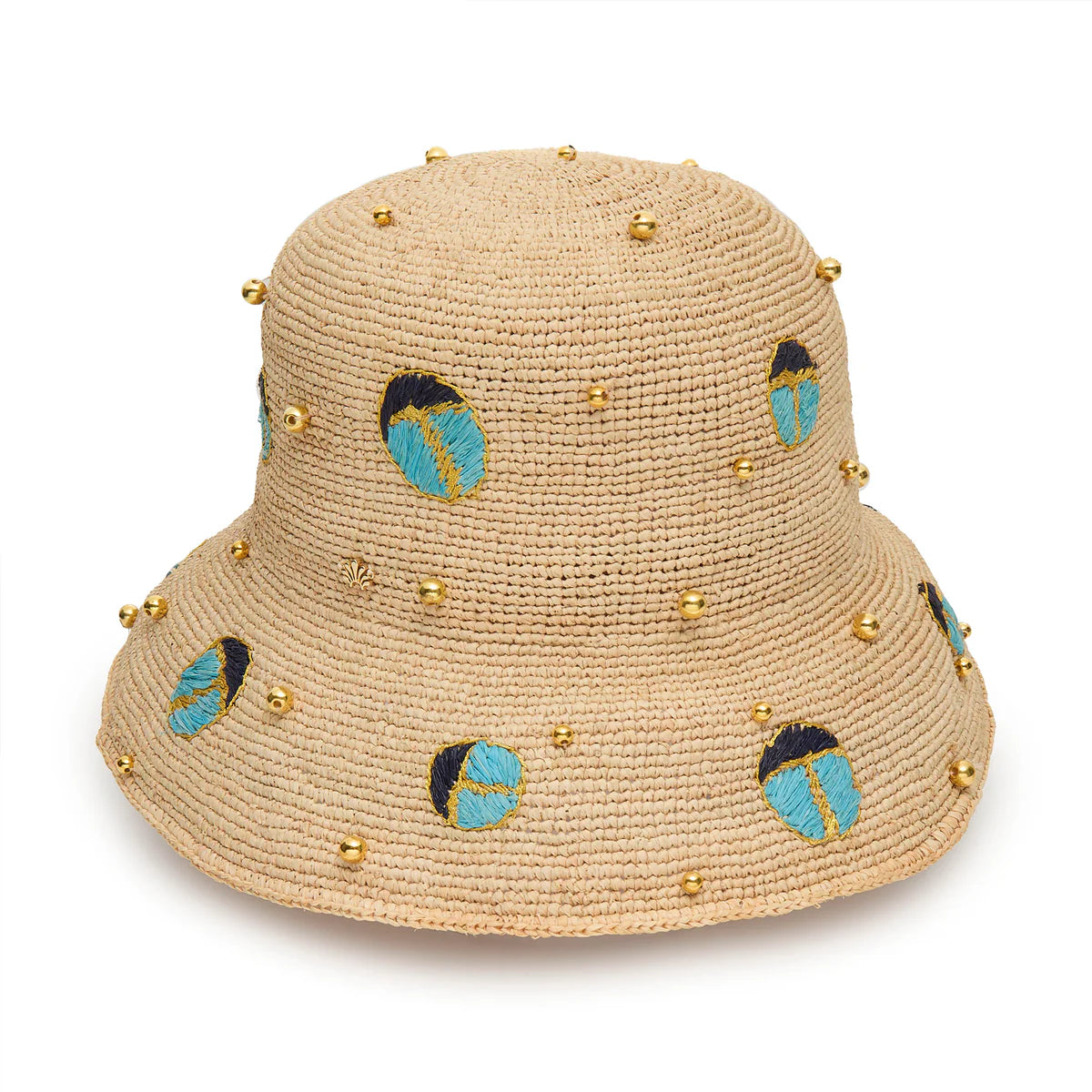 Scarab Embellished Raffia Bucket Hat by itself