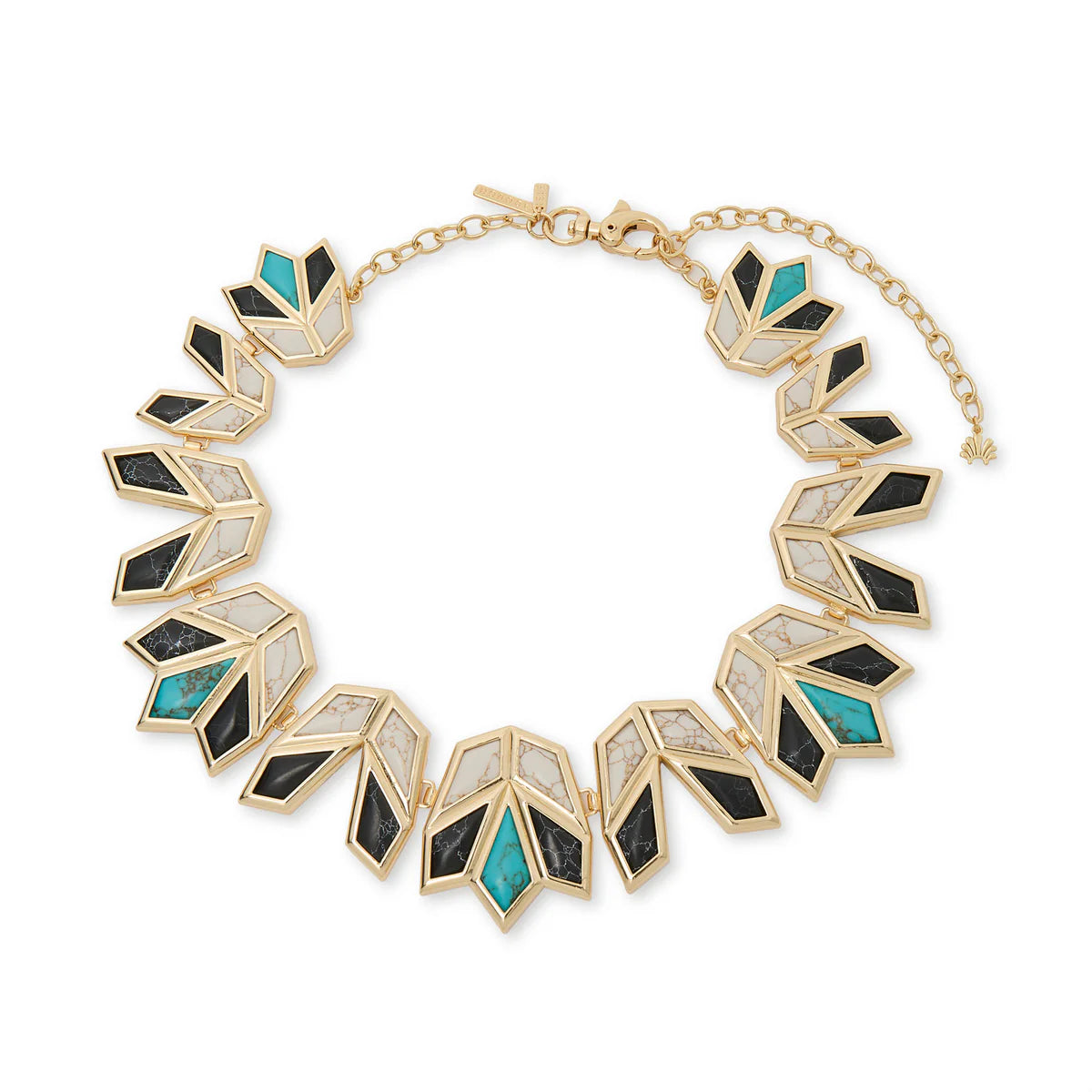 marble, onyx, and turquoise necklace on a white background