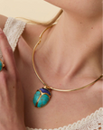 Stone Scarab Collar Necklace close up on model