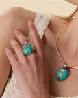 Stone Scarab Cocktail Ring with matching necklace