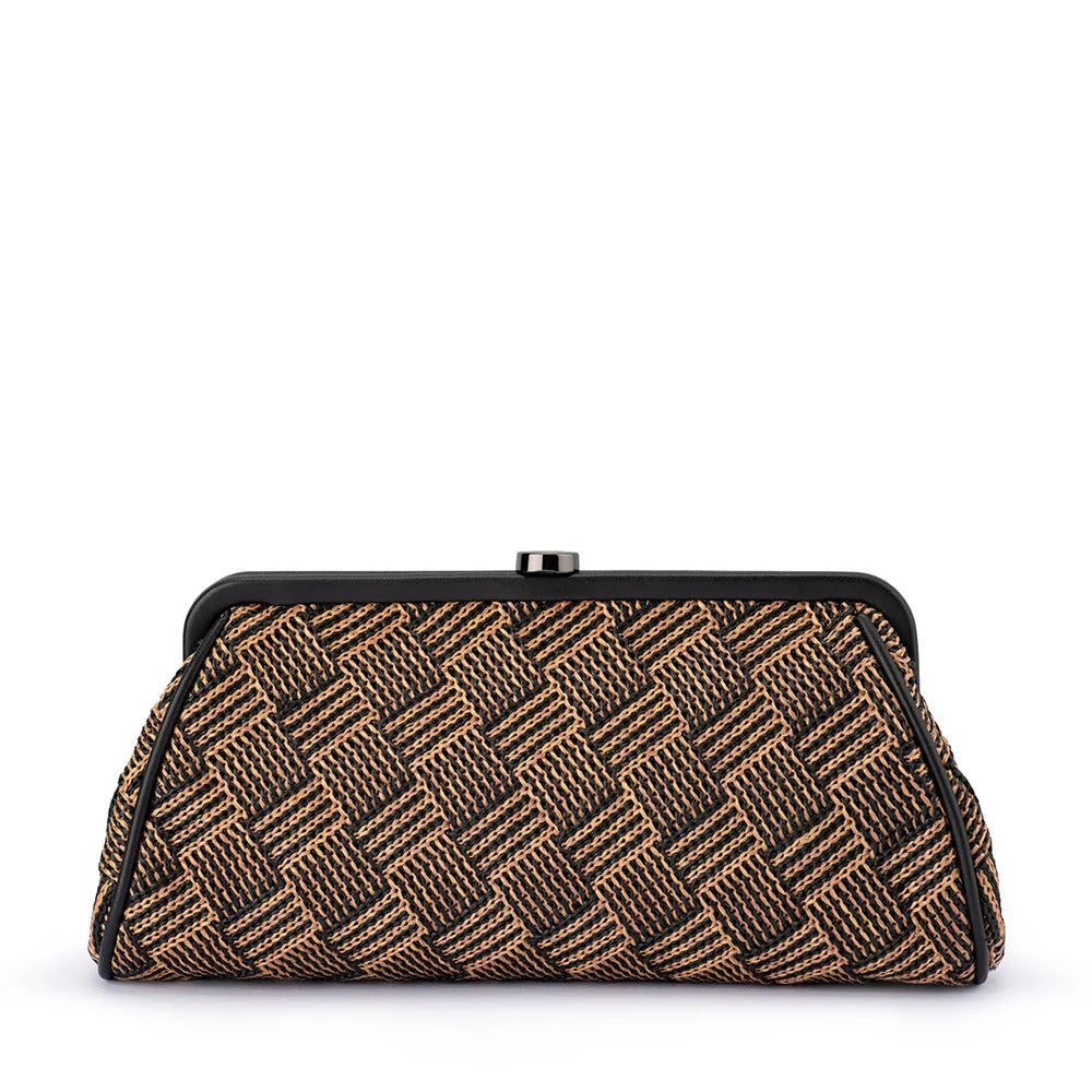 Patterned clutch bag on a white background