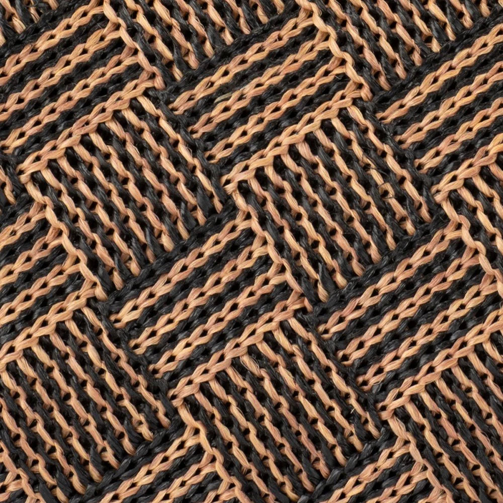 Close-up of a woven pattern with black and beige lines.