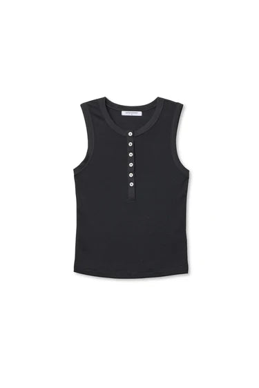 Black sleeveless shirt with buttons on a white background
