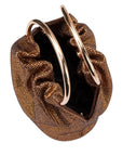 Bronze mesh clutch with gold ring on a white background
