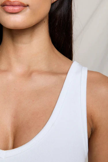 Maria V Neck Tank White close up shoulder detail