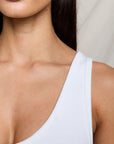 Maria V Neck Tank White close up shoulder detail