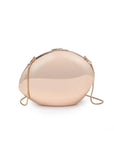 Gold spherical handbag on a white background