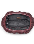 burgundy clutch on white background, interior view