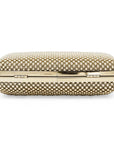 Gold clutch with textured surface on a white background