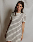 Nella Stripe Dress close up front view on model