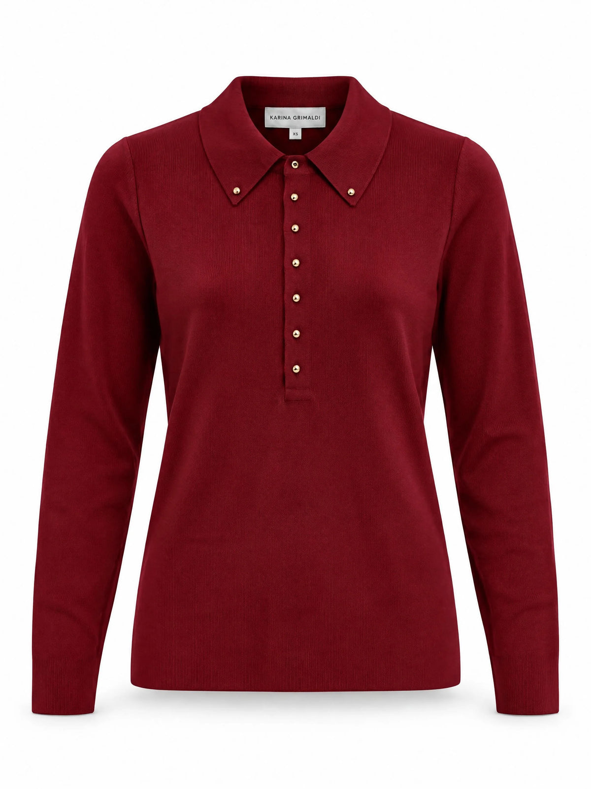 wine colored long sleeve top with gold stud details 