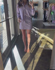 The Boxer Mini Skirt Stripe and matching top on model