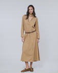Woman modeling the Boden Dress in Tobac