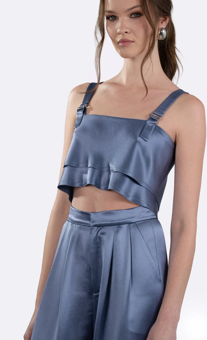 Astrid Crop in Steel Blue close up